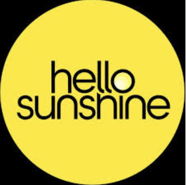 Hello Sunshine logo with black lowercase text inside a bright yellow circle on a black background